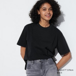 Uniqlo AIRism Cotton Short Sleeve T-shirt Dam Svarta | 1927414