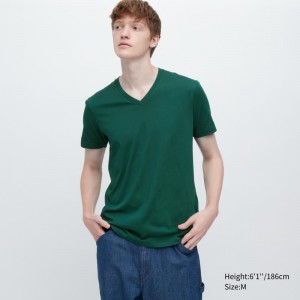 Uniqlo Dry Color V-Neck Short-Sleeve T-shirt Herr Gröna | 510389