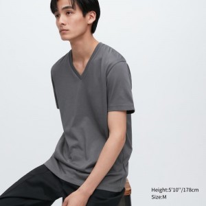 Uniqlo Dry Color V-Neck Short-Sleeve T-shirt Herr Grå | 5626185