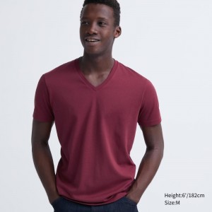 Uniqlo Dry Color V-Neck Short-Sleeve T-shirt Herr Röda | 3092765