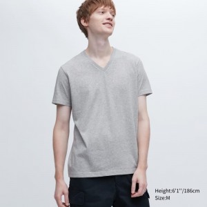 Uniqlo Dry Color V-Neck Short-Sleeve T-shirt Herr Grå | 1927868