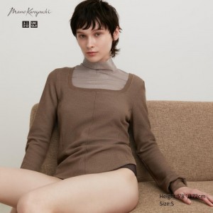 Uniqlo HEATTECH Waffle Square Neck Long-Sleeve T-shirt Dam Bruna | 588889