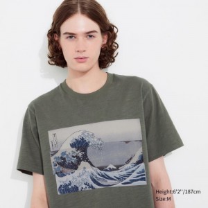Uniqlo Hokusai UT Short Sleeve T-shirt Dam Olivgröna | 8120422
