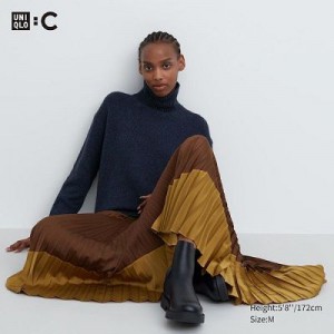 Uniqlo Pleated Color Block Kjolar Dam Bruna | 9987115