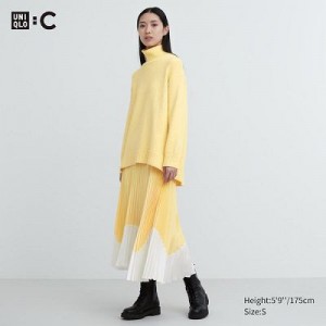 Uniqlo Pleated Color Block Kjolar Dam Gula | 888926