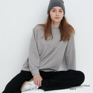 Uniqlo Soft Knitted Fleece Crew Neck Long-Sleeve T-shirt Dam Grå | 367466
