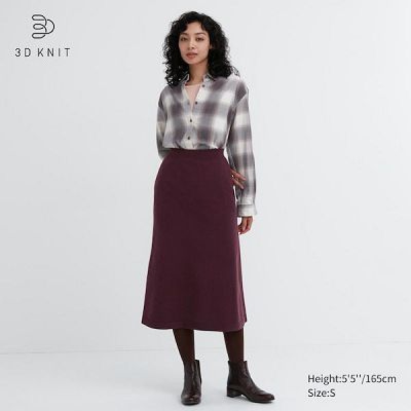 Uniqlo 3D Knit Souffle Yarn Kjolar Dam Vinröda | 2664560