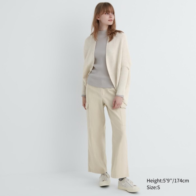 Uniqlo 3D Knit Souffle Yarn Long-Sleeve Kofta Dam Vita | 5188524