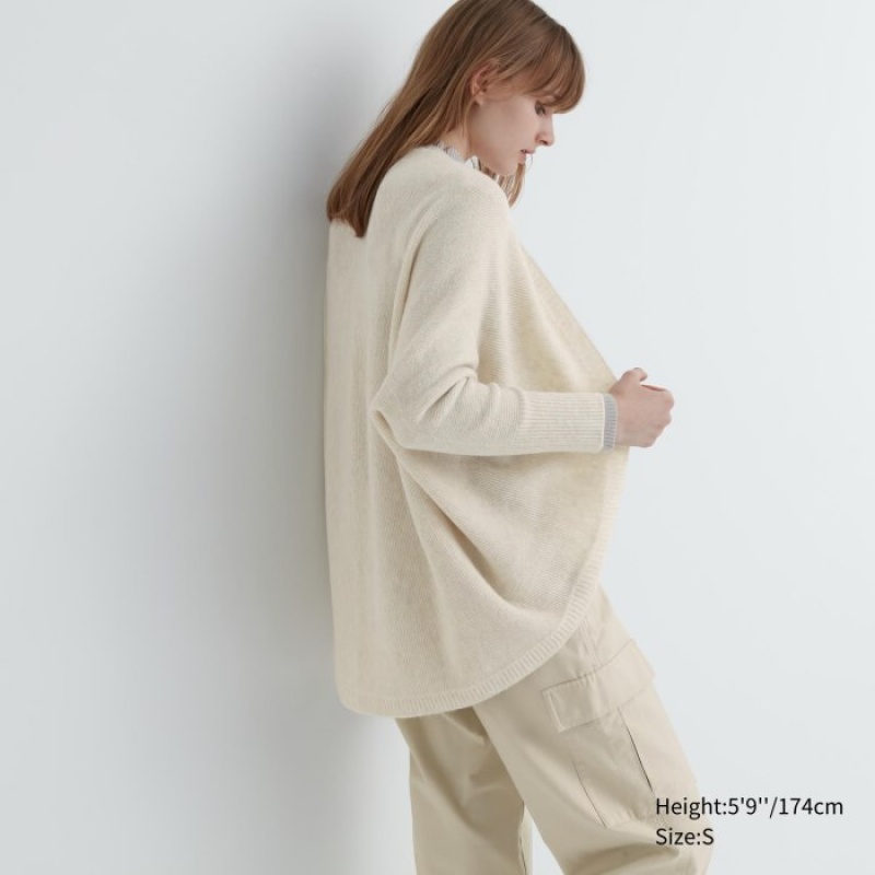 Uniqlo 3D Knit Souffle Yarn Long-Sleeve Kofta Dam Vita | 5188524