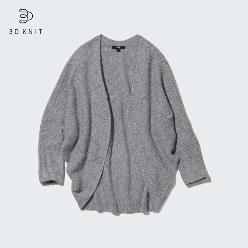 Uniqlo 3D Knit Souffle Yarn Long-Sleeve Kofta Dam Grå | 3009689