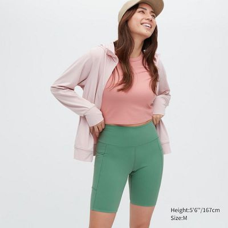 Uniqlo AIRism Soft Pocket Biker Shorts Dam Gröna | 8164586