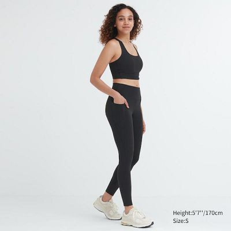 Uniqlo AIRism UV Protection Pocketed Soft Leggings Dam Svarta | 9269493
