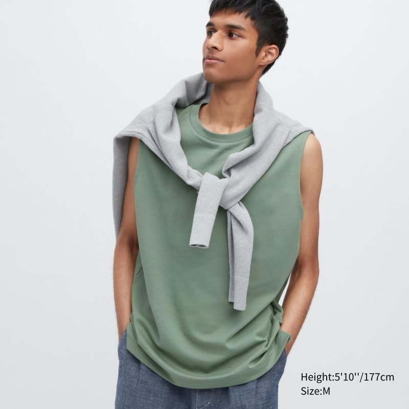 Uniqlo Airism Cotton Sleeveless T-shirt Herr Gröna | 9562308
