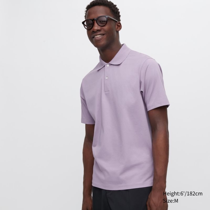 Uniqlo Airism Regular Collar Piketröja Herr Lila | 8913952