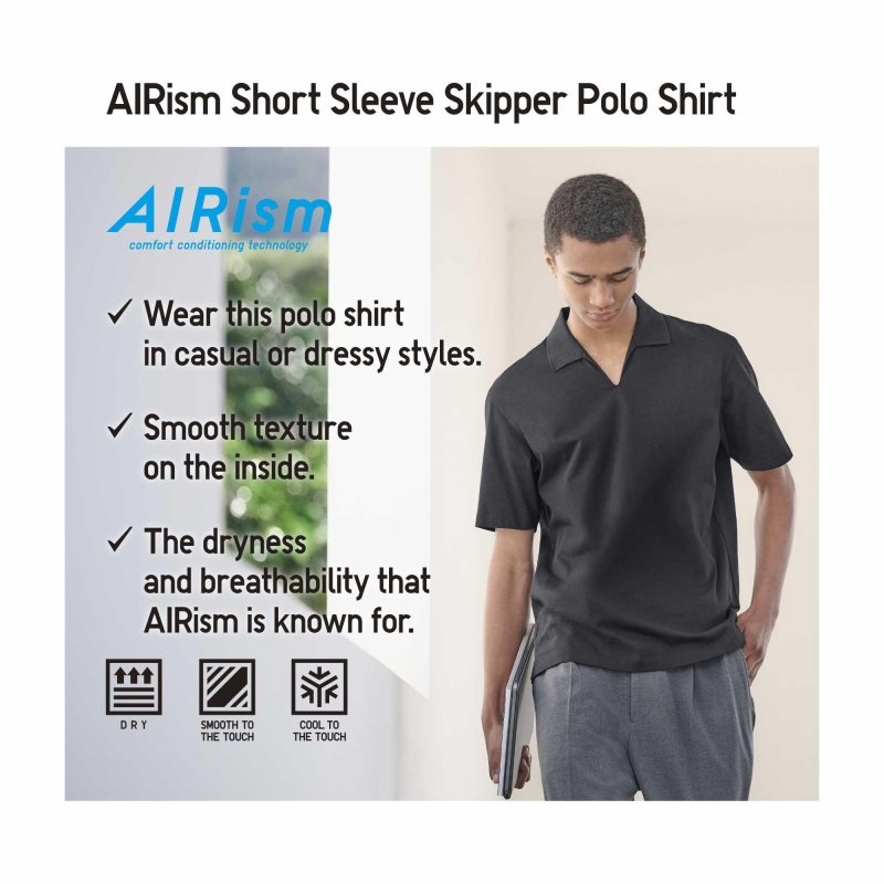 Uniqlo Airism Skipper Collar Piketröja Herr Grå | 210948