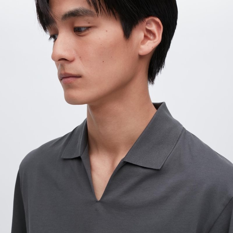 Uniqlo Airism Skipper Collar Piketröja Herr Grå | 210948