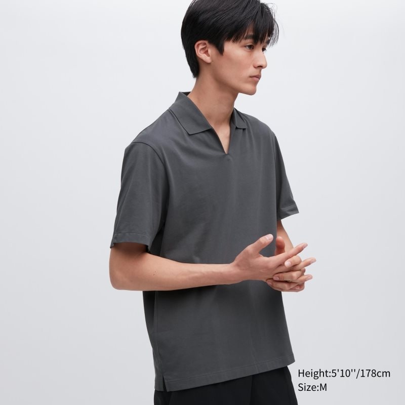 Uniqlo Airism Skipper Collar Piketröja Herr Grå | 210948