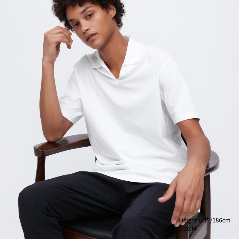 Uniqlo Airism Skipper Collar Piketröja Herr Vita | 9528094