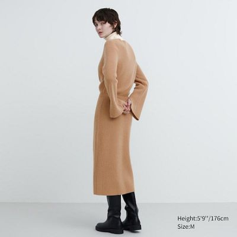 Uniqlo Boat Neck Long-Sleeve Knit Klänning Dam Beige | 3785648