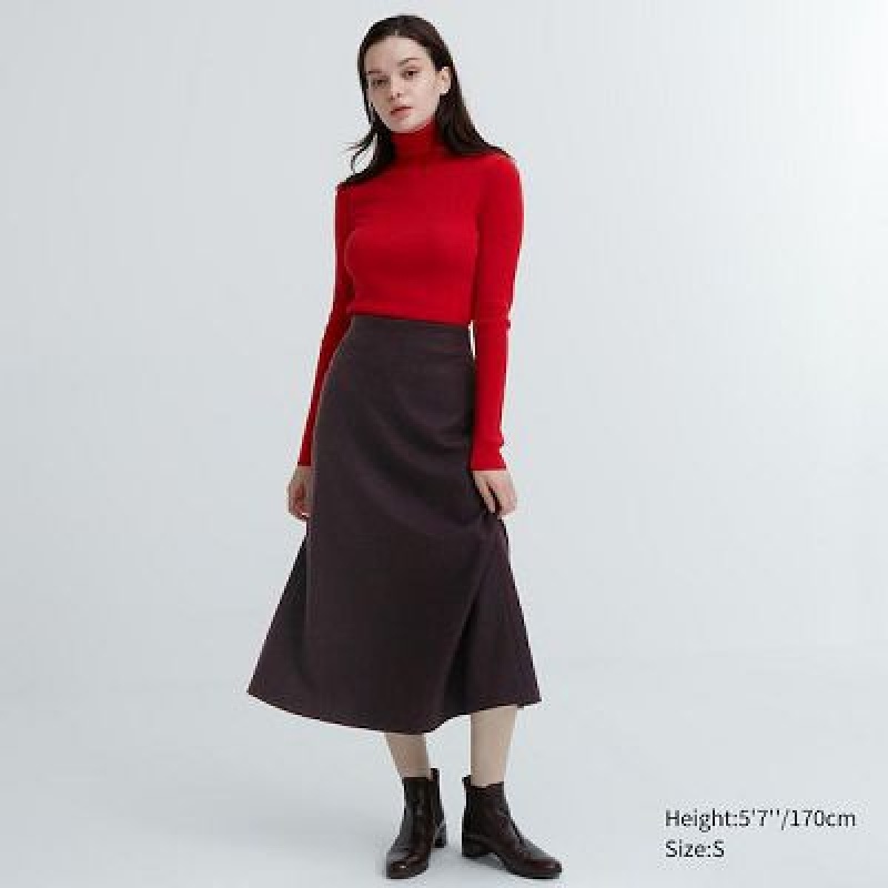 Uniqlo Brushed Jersey Flared Kjolar Dam Vinröda | 7731086