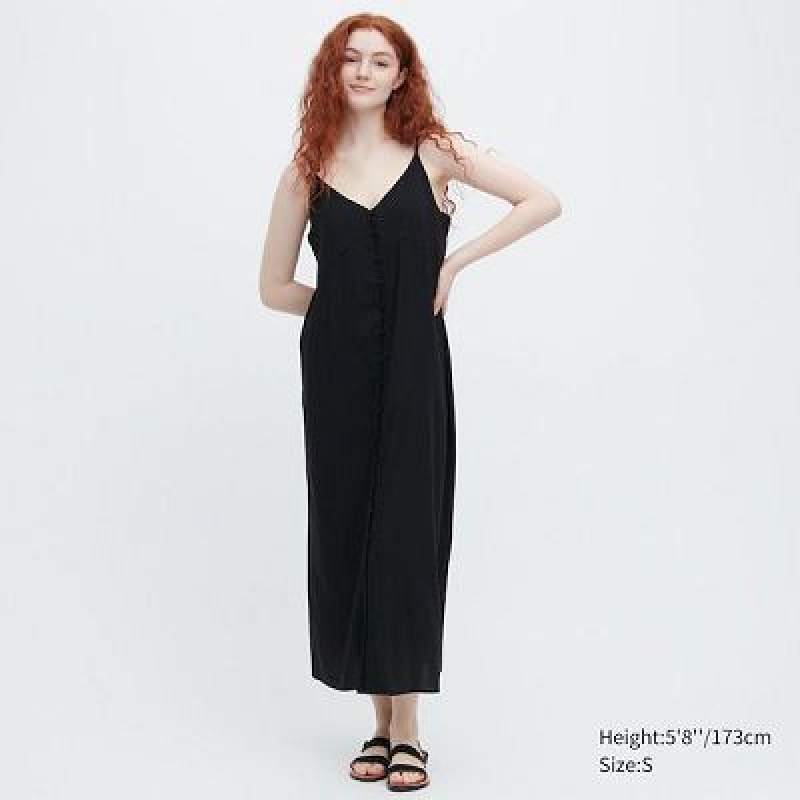 Uniqlo Button Down Camisole Flare Klänning Dam Svarta | 5063196
