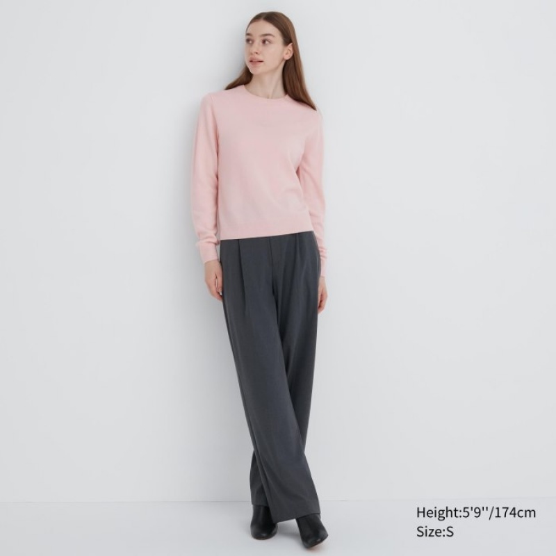 Uniqlo Cashmere Crew Neck Long-sleeve Tröjor Dam Rosa | 1959608