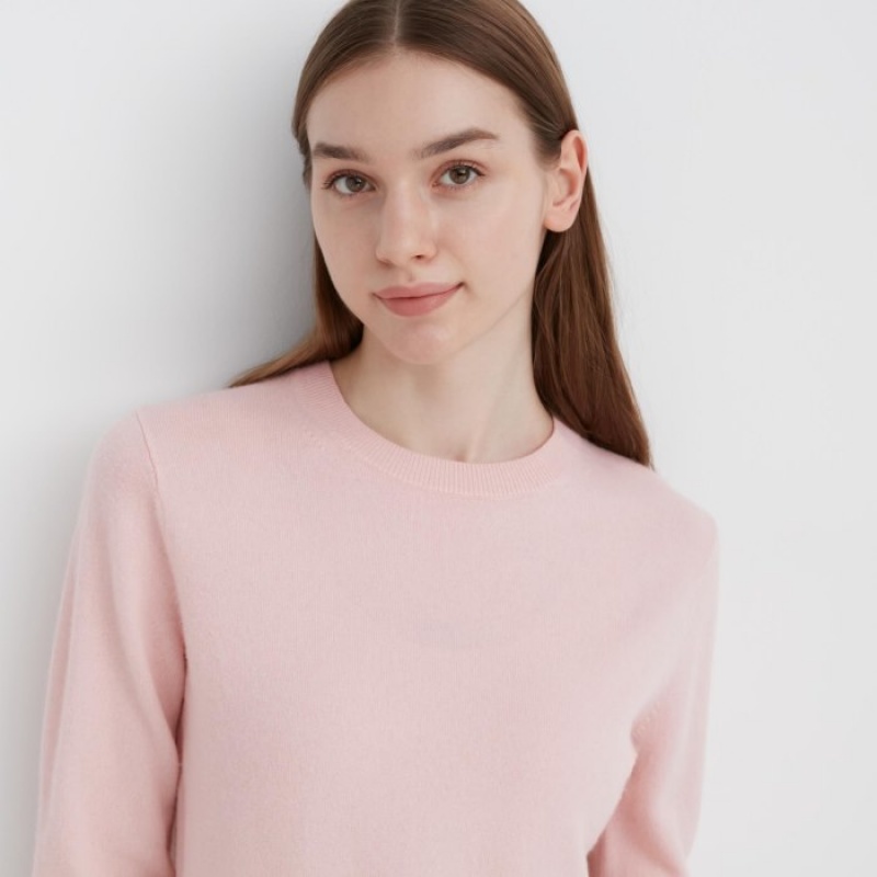 Uniqlo Cashmere Crew Neck Long-sleeve Tröjor Dam Rosa | 1959608