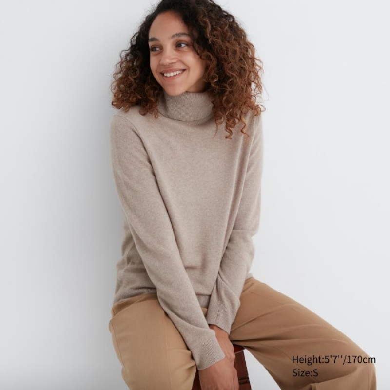 Uniqlo Cashmere Turtleneck Tröjor Dam Beige | 9942115
