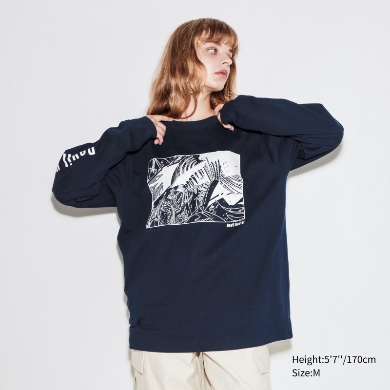 Uniqlo Chainsaw Man × Kosuke Kawamura Ut Long-sleeve Graphic T-shirt Herr Marinblå | 2502941