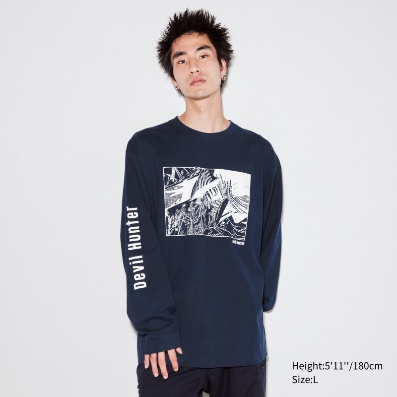 Uniqlo Chainsaw Man × Kosuke Kawamura Ut Long-sleeve Graphic T-shirt Herr Marinblå | 2502941