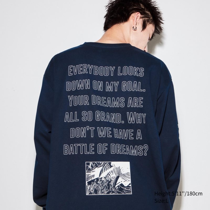 Uniqlo Chainsaw Man × Kosuke Kawamura Ut Long-sleeve Graphic T-shirt Herr Marinblå | 2502941