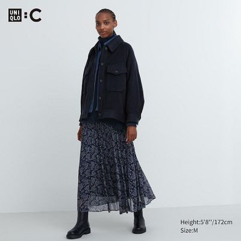 Uniqlo Chiffon Pleated Kjolar Dam Blå | 7008804
