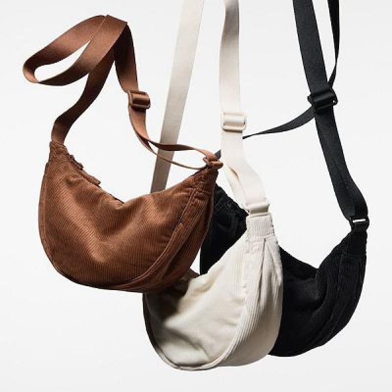 Uniqlo Corduroy Round Mini Crossbody Väska Dam Vita | 9247301