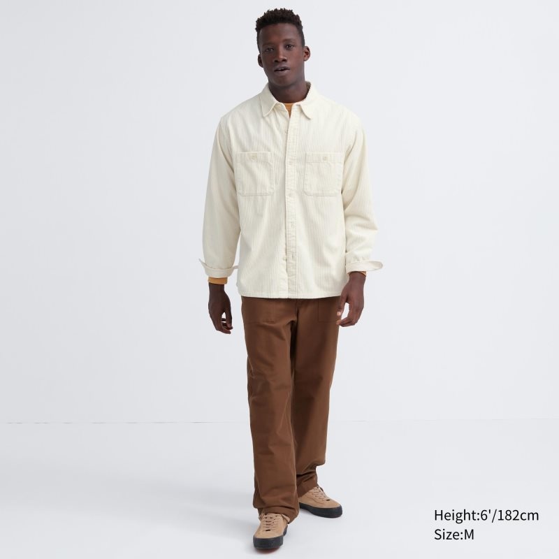 Uniqlo Corduroy Work Long-sleeve Skjorta Herr Vita | 8753644