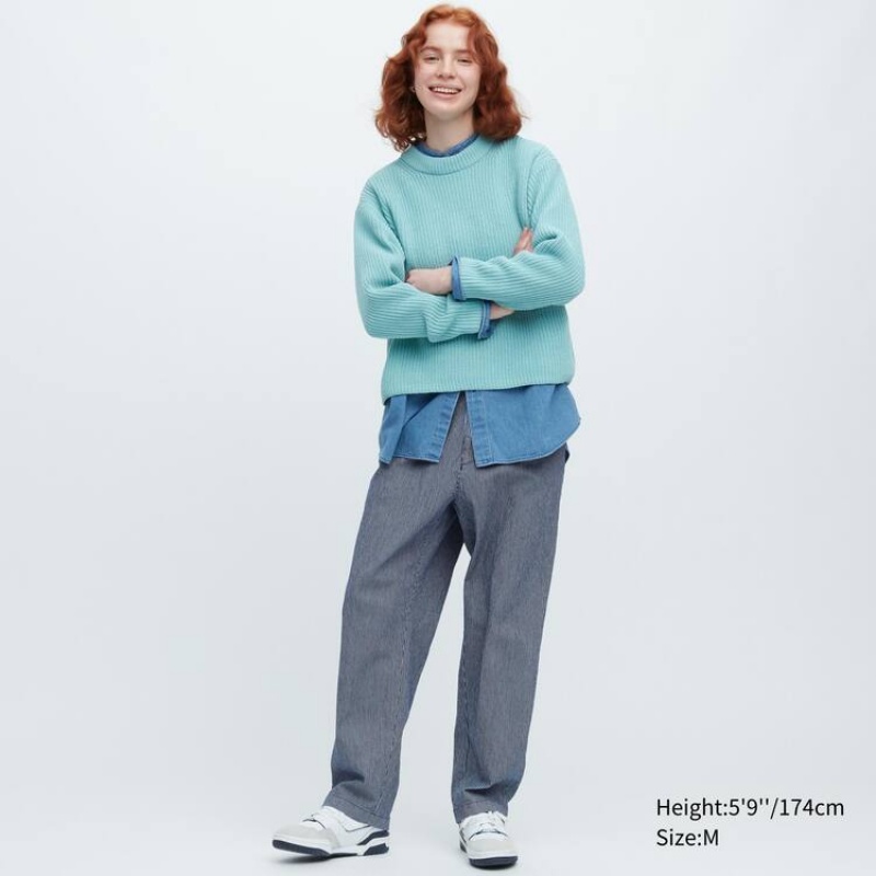 Uniqlo Cotton Hickory Relaxed Fit Ankle Length Byxor Herr Blå | 7573634