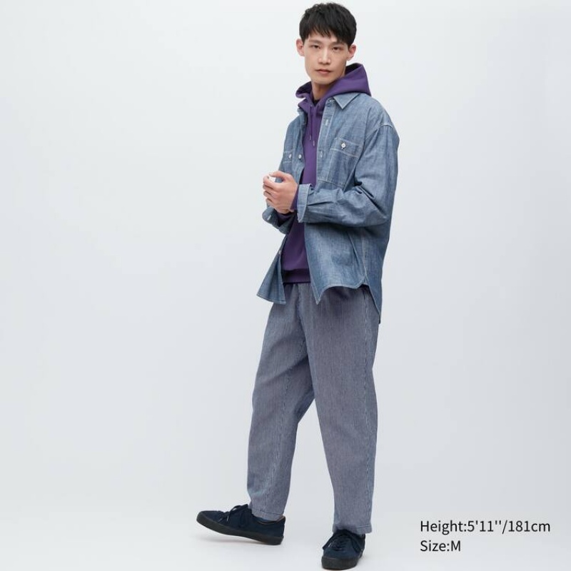 Uniqlo Cotton Hickory Relaxed Fit Ankle Length Byxor Herr Blå | 7573634