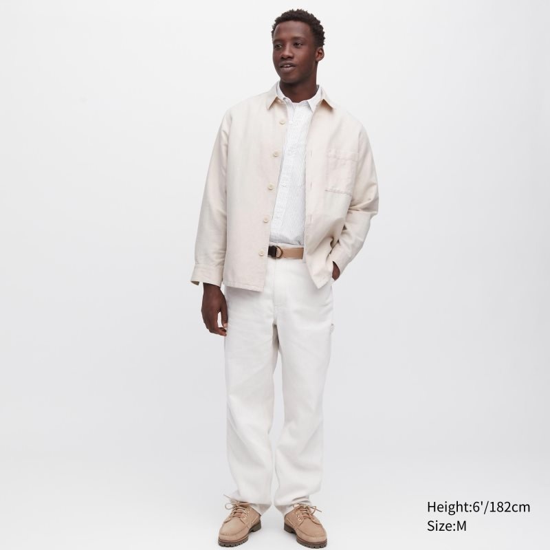 Uniqlo Cotton Linen Over Shirt Jackor Herr Beige | 3918569