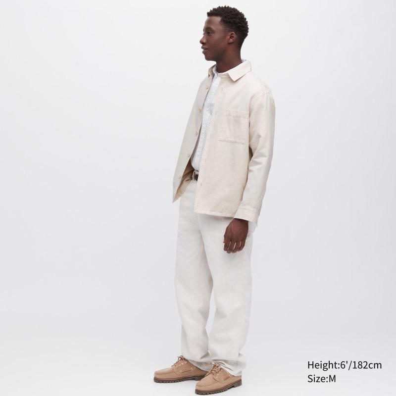 Uniqlo Cotton Linen Over Shirt Jackor Herr Beige | 3918569