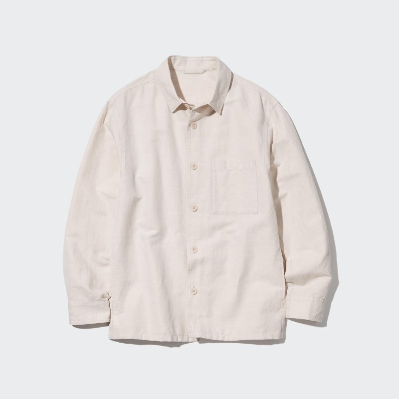 Uniqlo Cotton Linen Over Shirt Jackor Herr Beige | 3918569
