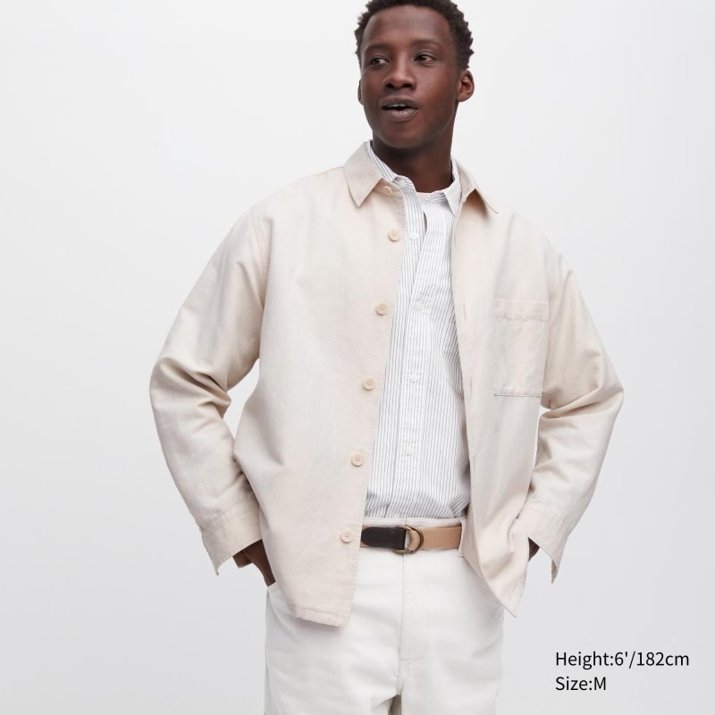 Uniqlo Cotton Linen Over Shirt Jackor Herr Beige | 3918569