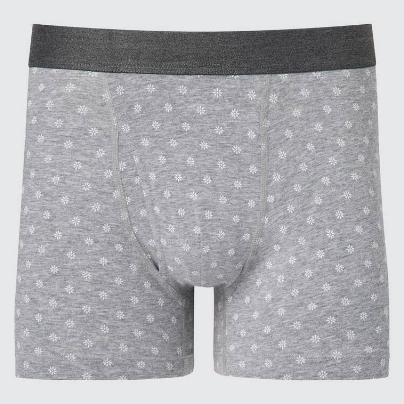Uniqlo Cotton Printed Boxer Underkläder Herr Grå | 909683