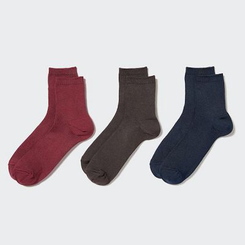 Uniqlo Crew Ribbed (3 Pairs) Strumpor Dam Röda | 4140276