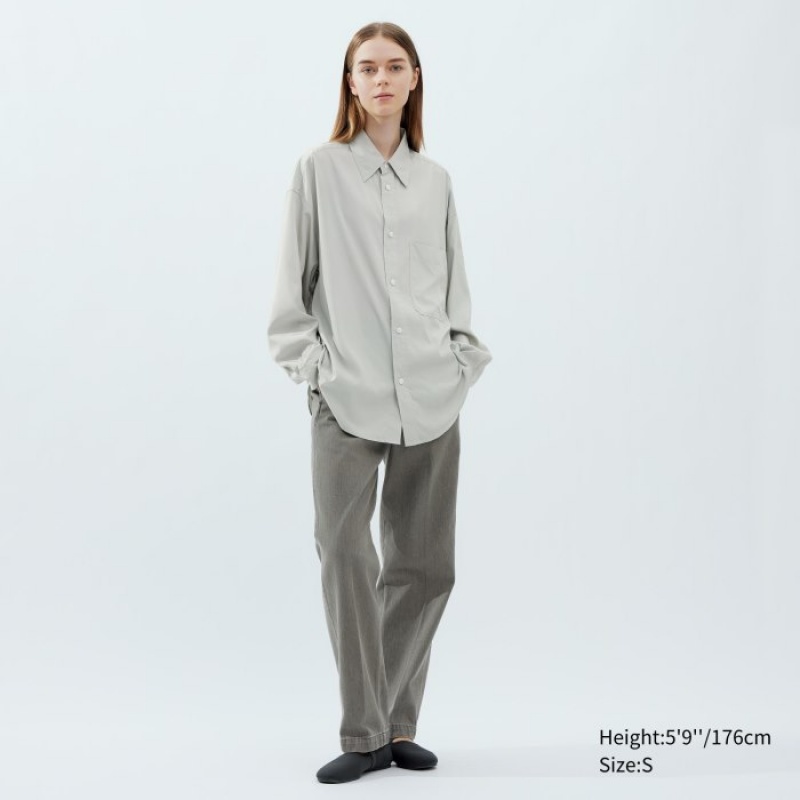 Uniqlo Draped Long-Sleeve Skjorta Dam Grå | 6429042