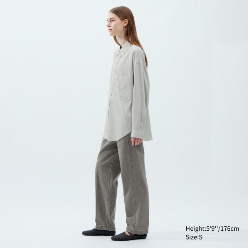 Uniqlo Draped Long-Sleeve Skjorta Dam Grå | 6429042
