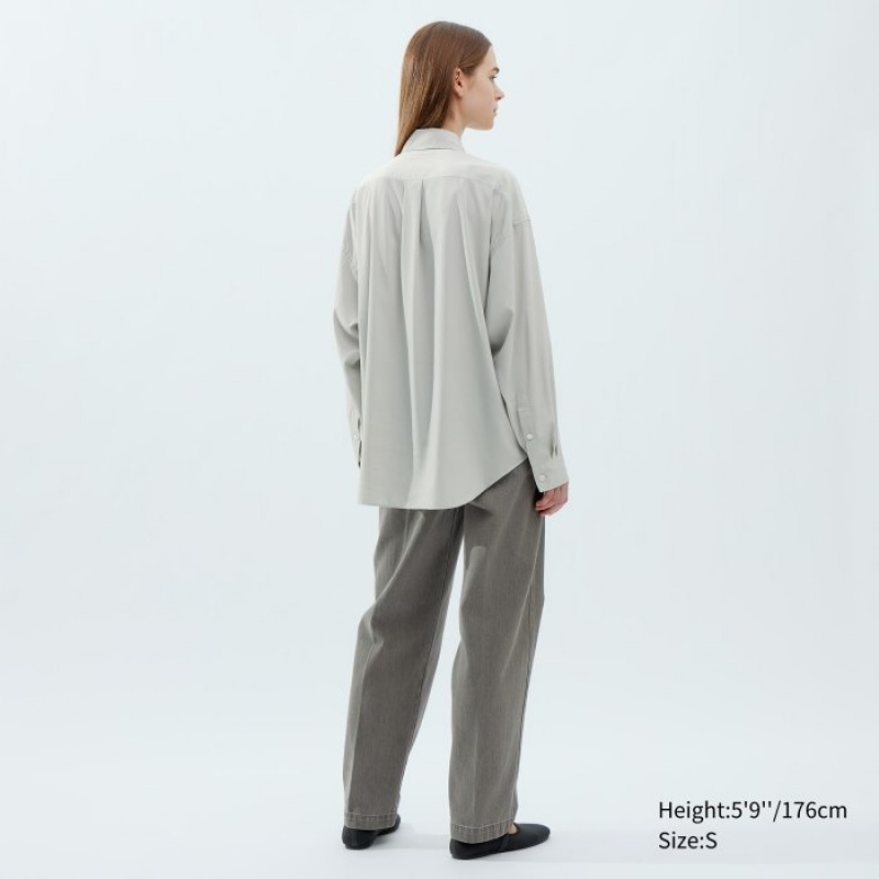 Uniqlo Draped Long-Sleeve Skjorta Dam Grå | 6429042