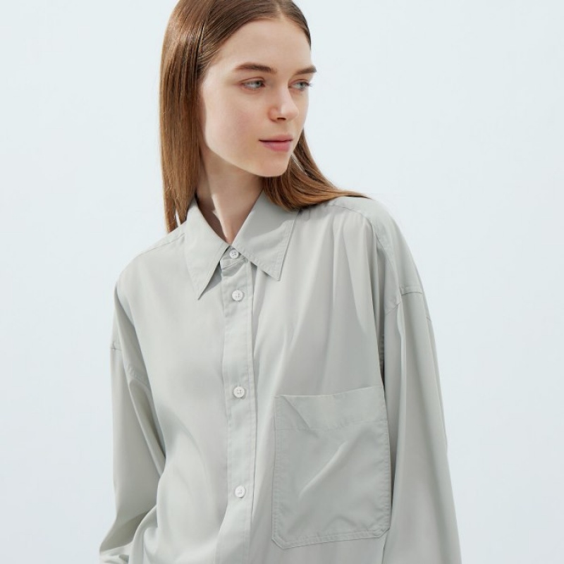 Uniqlo Draped Long-Sleeve Skjorta Dam Grå | 6429042