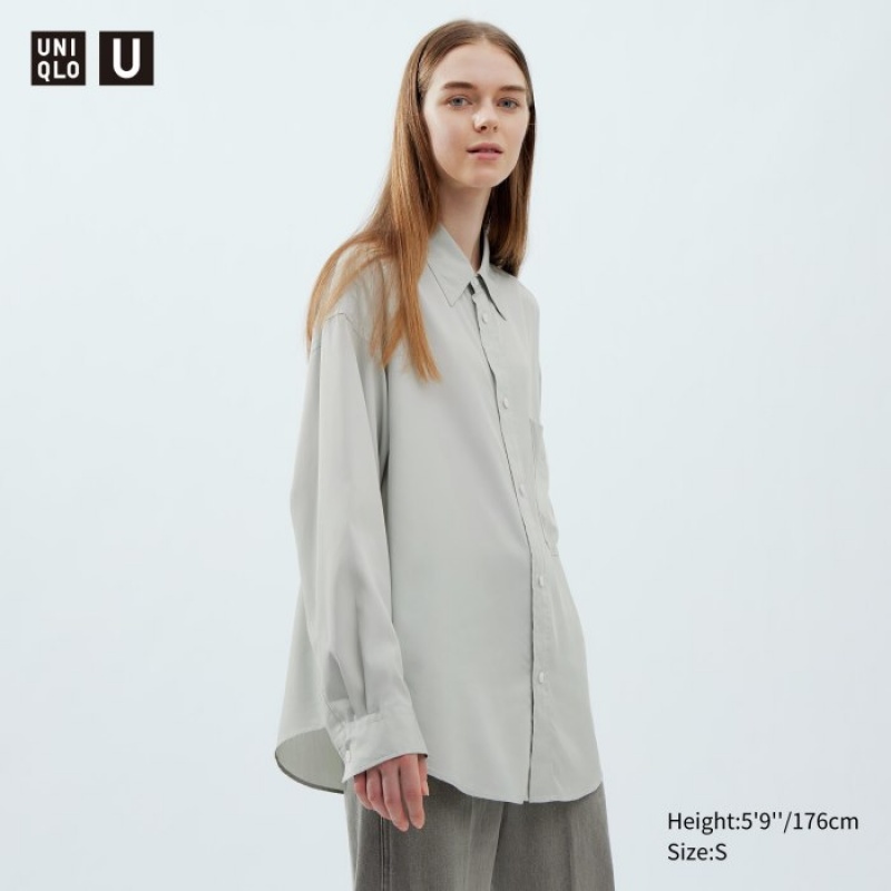 Uniqlo Draped Long-Sleeve Skjorta Dam Grå | 6429042
