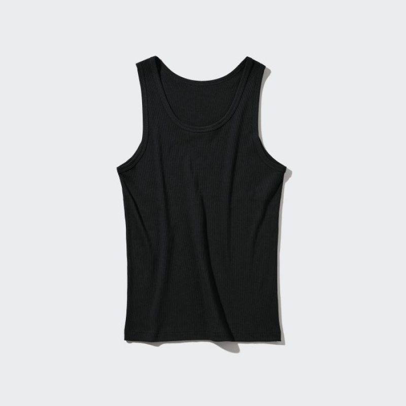 Uniqlo Dry Color Ribbed Linne Dam Svarta | 9103672