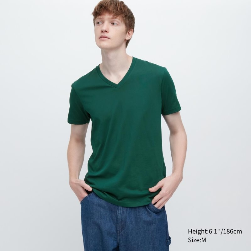 Uniqlo Dry Color V-Neck Short-Sleeve T-shirt Herr Gröna | 510389