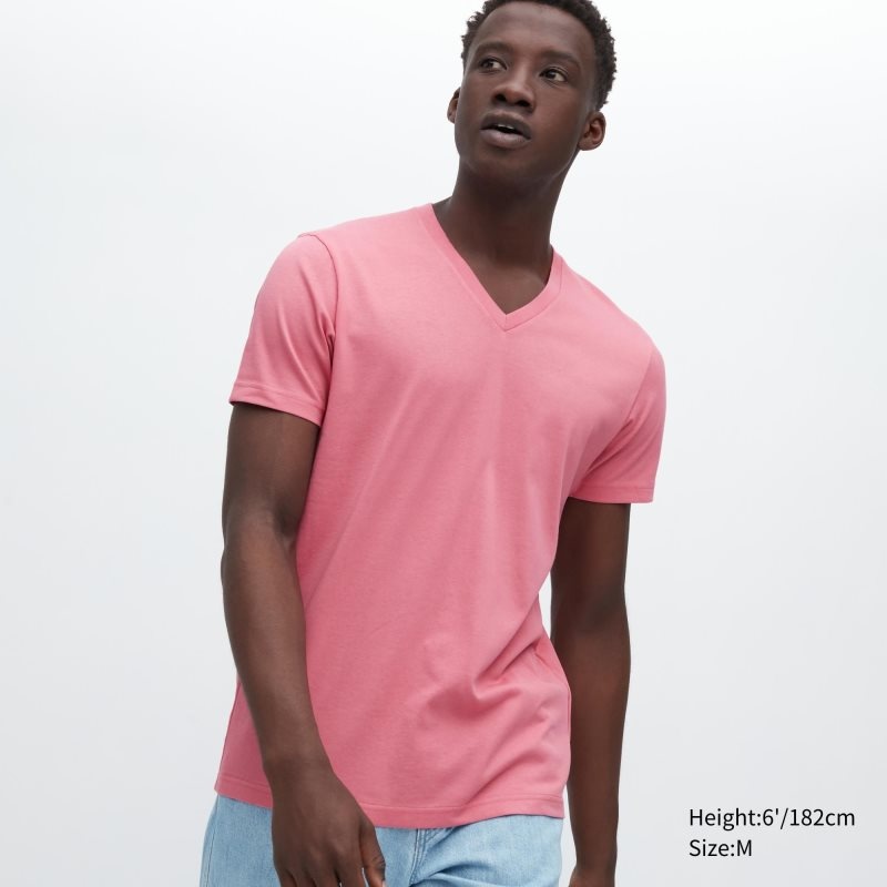 Uniqlo Dry Color V-Neck Short-Sleeve T-shirt Herr Rosa | 6033302